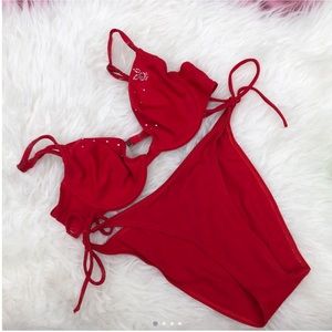 sold on depop!!! rare red playboy bejeweled bikini